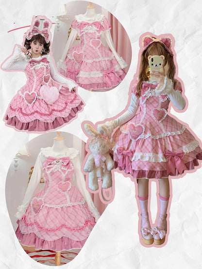 White Cuffs Top Details Lolita Bow and Plush with Long-Sleeve