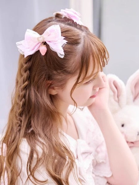 3 Color Strawberry Jirai Kei Hairclip Options Bowknot Charm