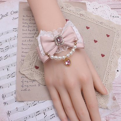 Kei Chain Bowknot 8 Pearl Lace Jirai Color Options Bracelet