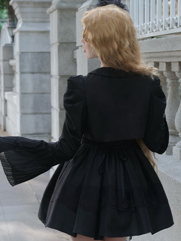 Black Rosette Lolita Jumper Skirt with Basque Waist
