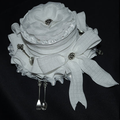 Trim And Decorated Lace Crown White Fork Hat Mini Bowknot Design Scoop