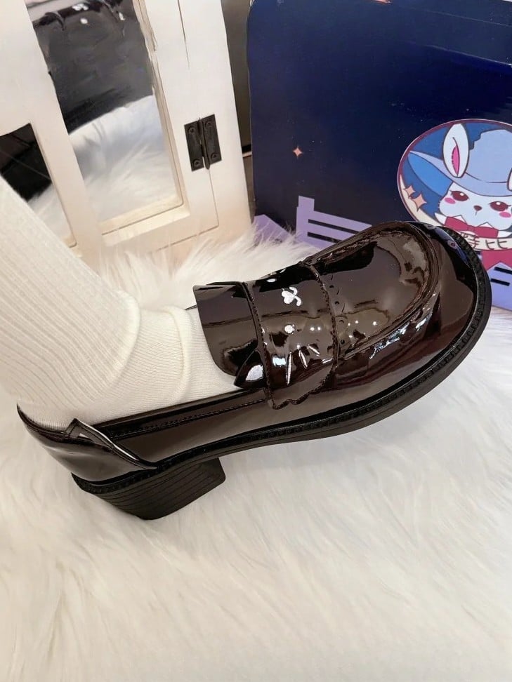 Polished Leather Slip-in Brown - Shoes Fit JK Kitty Design PU