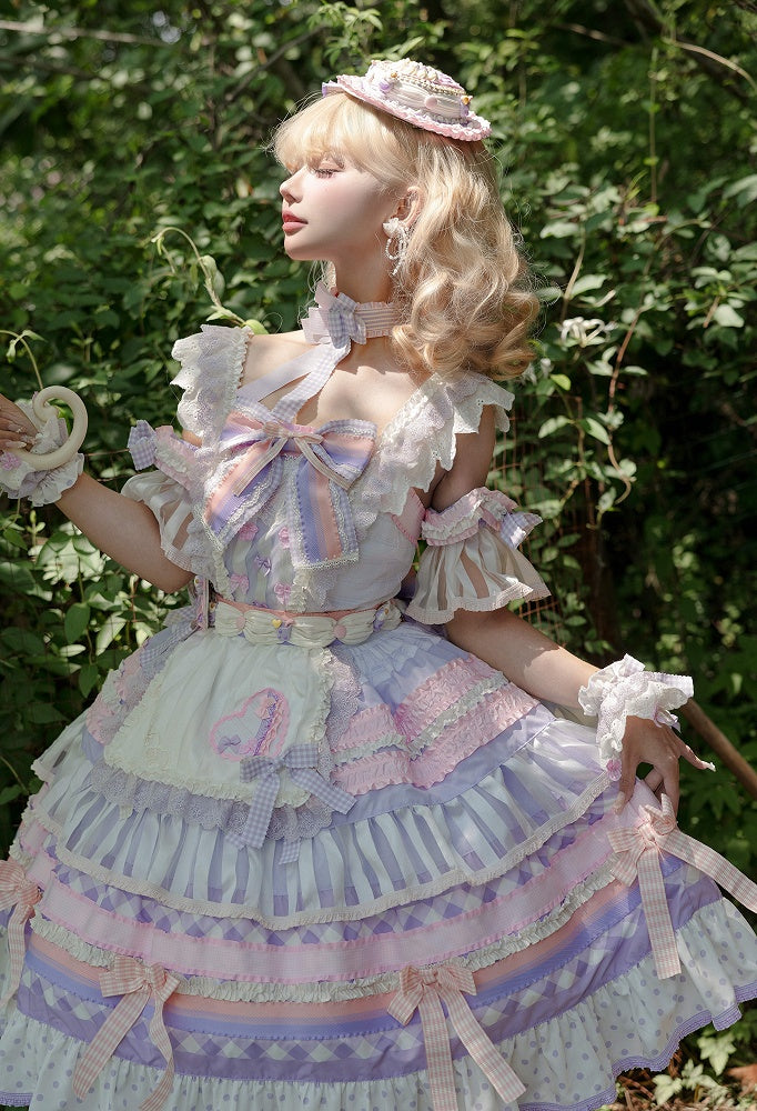 Taro Rock Sweet Paste Akzente JSK Lolita Lila Tiered Cake Bow Set Voll