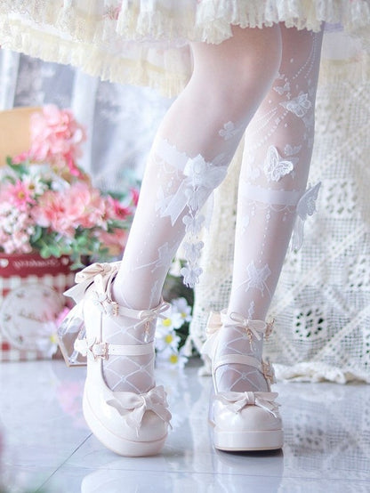 Shoes Jane Mary Heel Design Hime Beige Charm 8.5cm See-through Rhinestone with Heeled Lolita