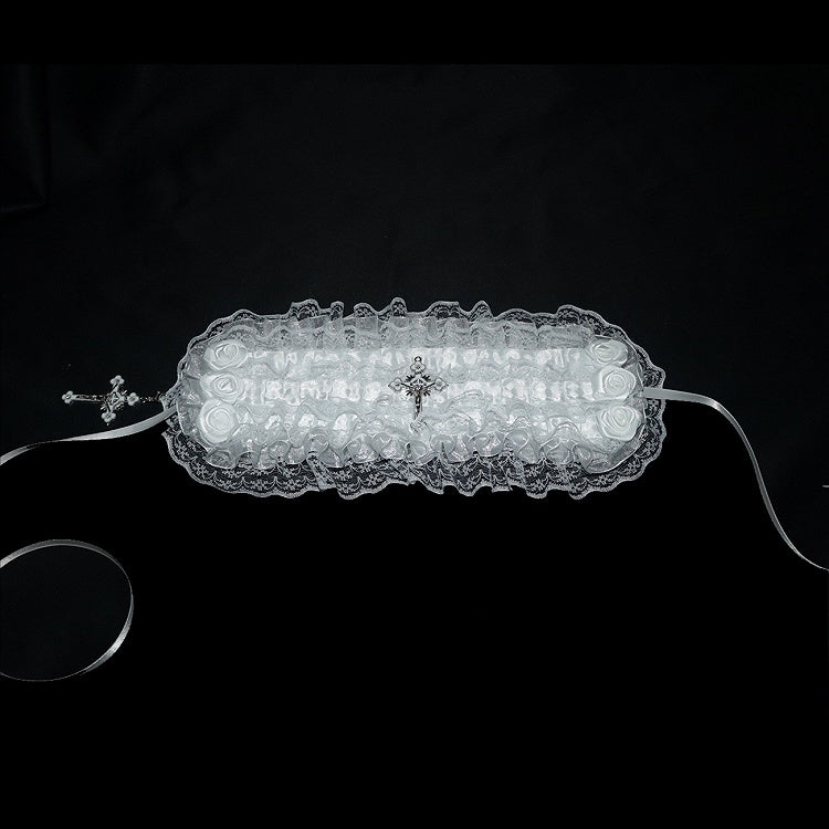 ゴシックフローラルホワイトデザイントリムロリータヘアバンドレース装飾クロス