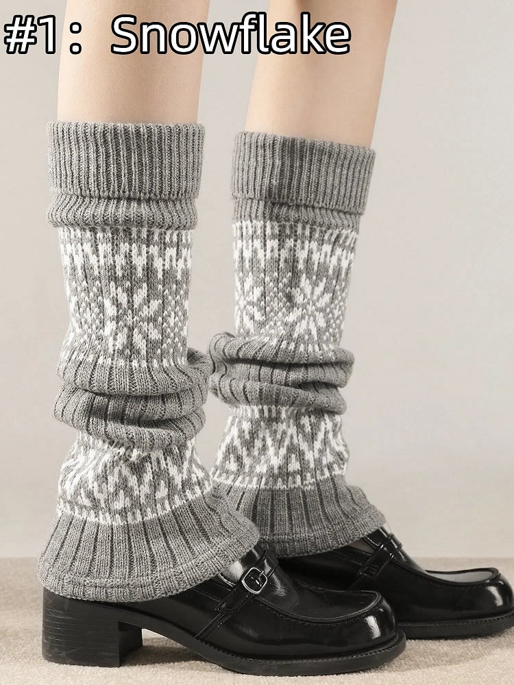 Patterns: Knit Fair (4 Isle Warmers Leg Snowflake/Tulip/Reindeer/Checkerboard) Retro