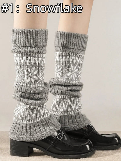 Patterns: Knit Fair (4 Isle Warmers Leg Snowflake/Tulip/Reindeer/Checkerboard) Retro