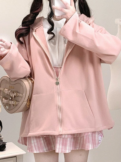 Jirai Crossed Bunny Kei Otaku Hood with Zip-Up Ears Hoodie