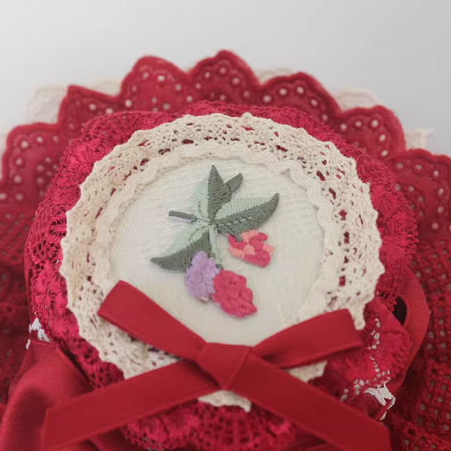 Floral Embroidery Lace Trim Top Hat