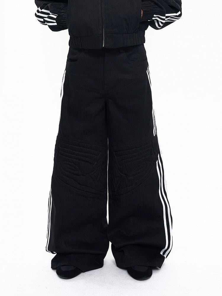 Men's Wide-leg Stripes Side with Black Pants