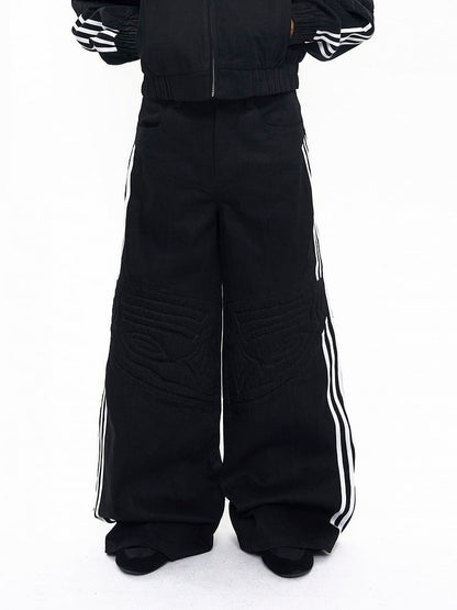 Men's Wide-leg Stripes Side with Black Pants