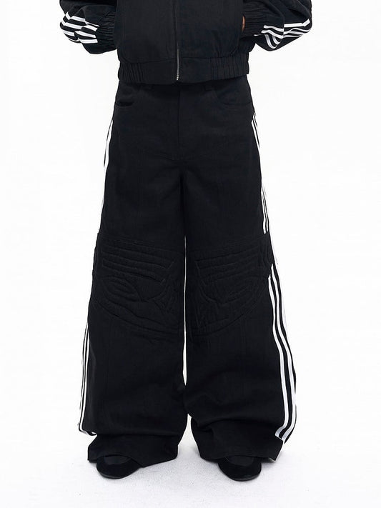 Men's Wide-leg Stripes Side with Black Pants