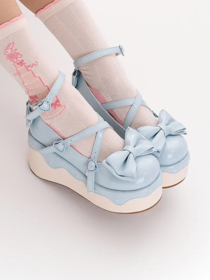 Design PU Blue Crisscross Sweet Platform Shoes - Lolita