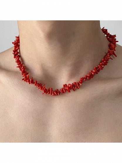 Minimalist Red Stone Beaded Necklace - YSHXS