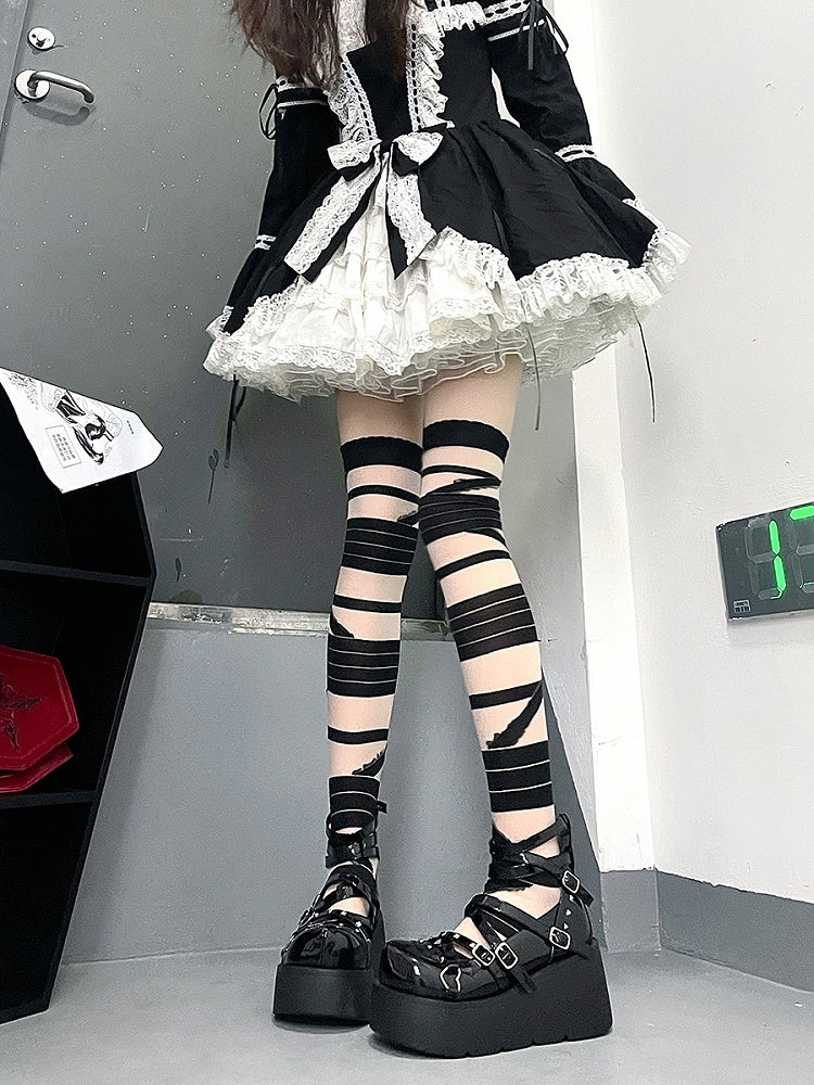 Stockings Knee Over Black/White Strappy Y2K Design
