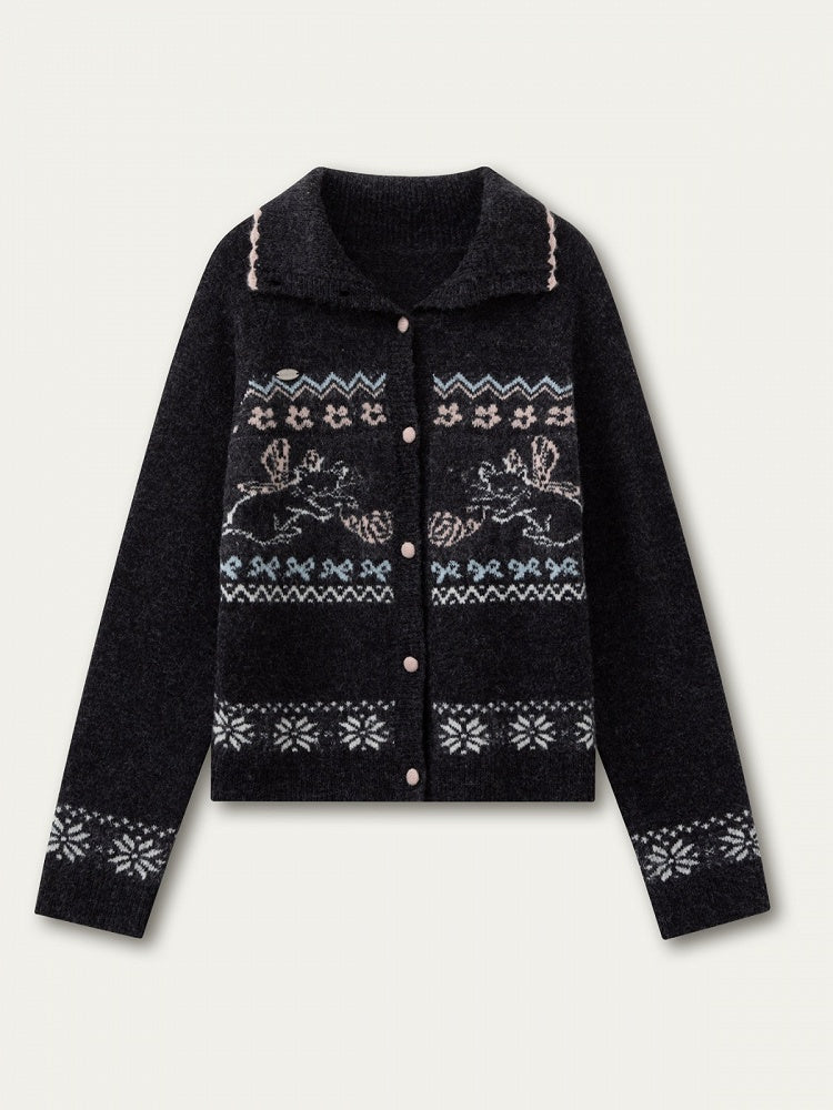 Cat Knit Gray Vintage Design with Dark Sweater Pattern