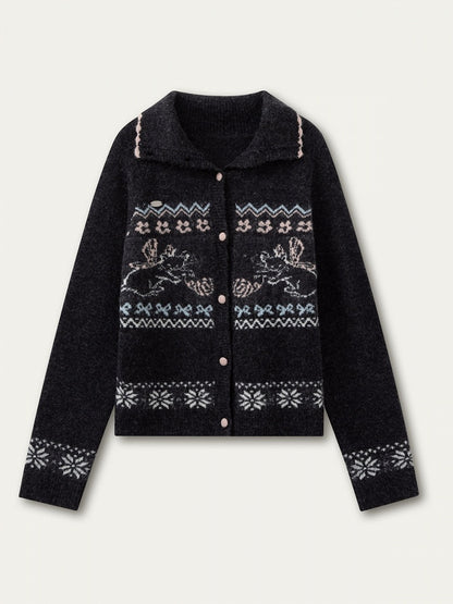 Cat Knit Gray Vintage Design with Dark Sweater Pattern