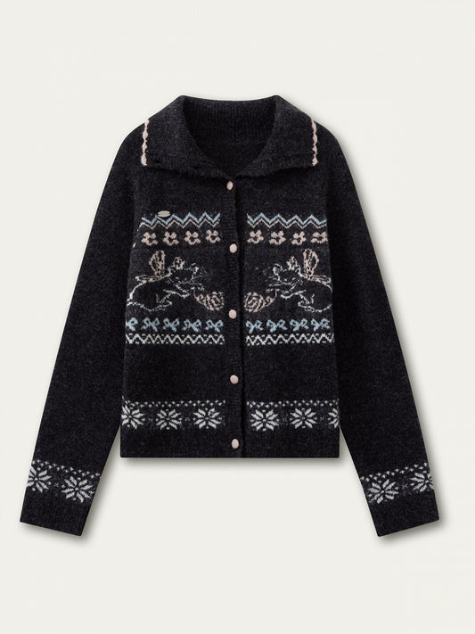 Cat Knit Gray Vintage Design with Dark Sweater Pattern