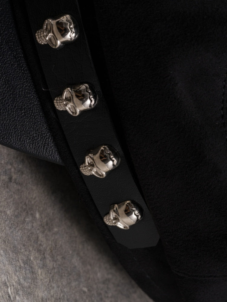 Decorated Gothic Black Design Buckle Hat Skeleton Beret