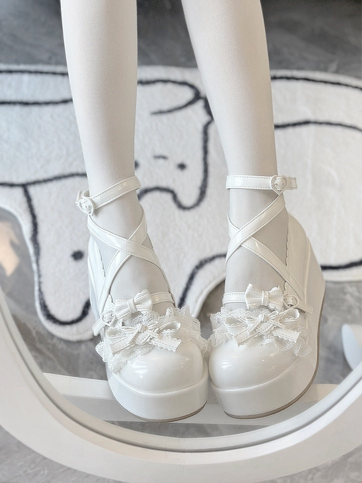 Sweet Lolita Platform - Buckles Heart Shoes White