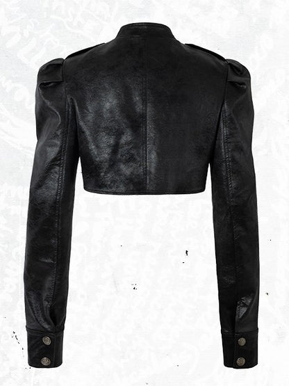 Jacket Punk with Vintage Studs PU Buckled Crop Straps Black