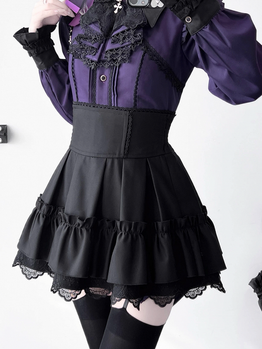 Lace Kei Jirai with Edging Black Skirt Waist Cross High