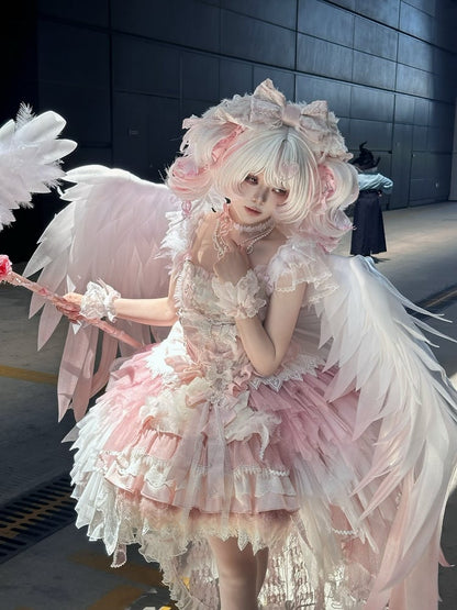Pink Swan Feather Accented Lolita JSK Dress Set - Felinae Cookie