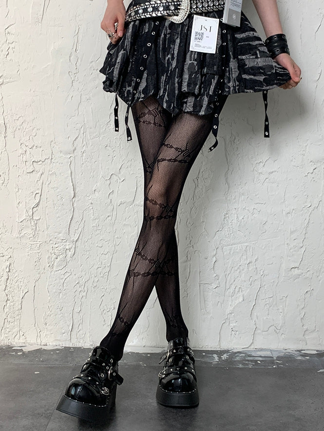 Fashion Pattern Black Wire Gyaru Tights