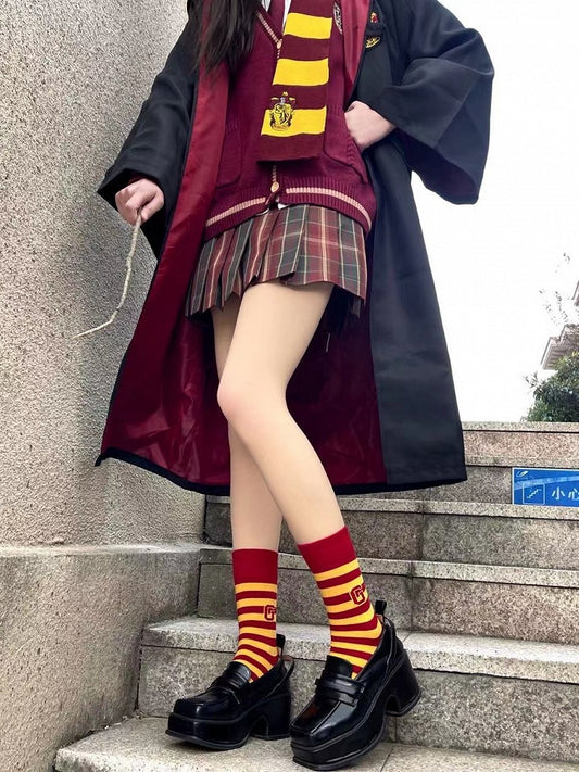 Pattern Calf Socks Retro 4 Striped Colors