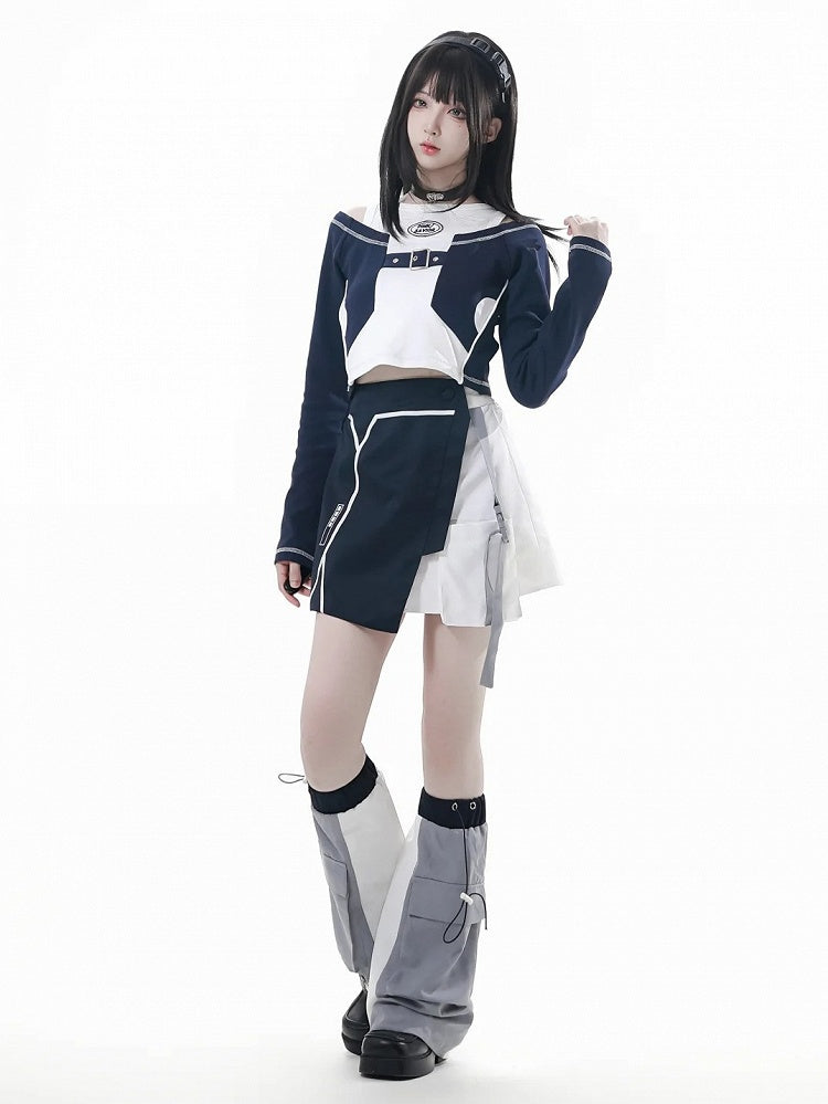 Loading White | Colorblock Blue Techwear Embroidery Tactical Straps Skirt Bar Cargo with