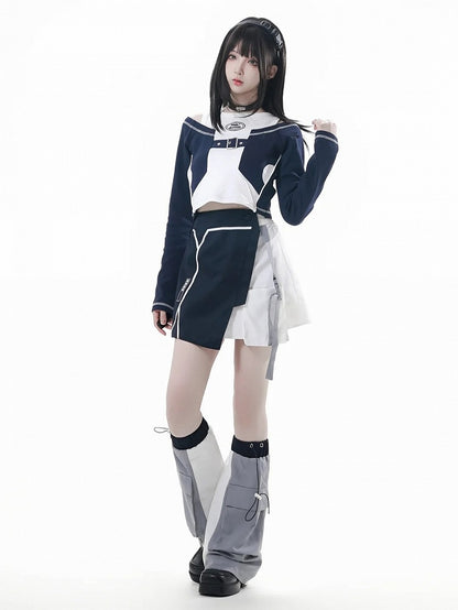 Loading White | Colorblock Blue Techwear Embroidery Tactical Straps Skirt Bar Cargo with