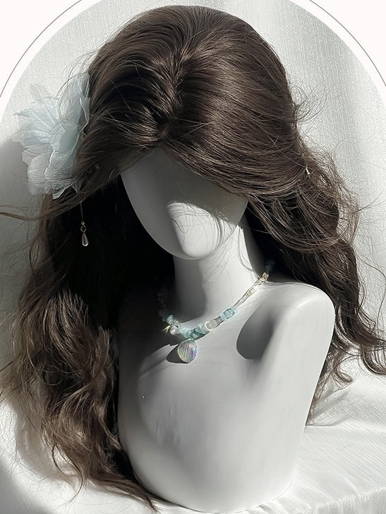 Brown Long Wavy Wig With Curtain Bangs