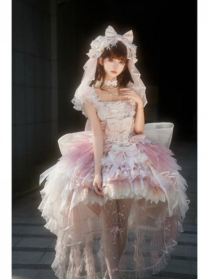 Pink Swan Feather Accented Lolita JSK Dress Set - Felinae Cookie