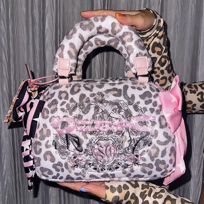 Gyaru Fashion Tragetasche mit großen Schleifen, Leopardenmuster