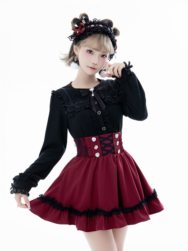 with Built-in Corset Waist Skirt: Style Landmine Cincher Red High