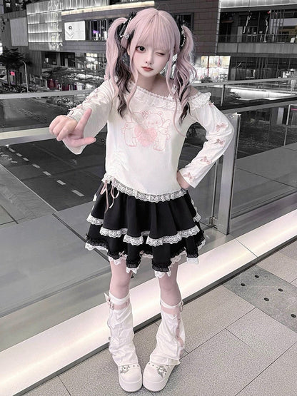 Skirt Black and Lace Jirai Bow with Accents Kei Trim