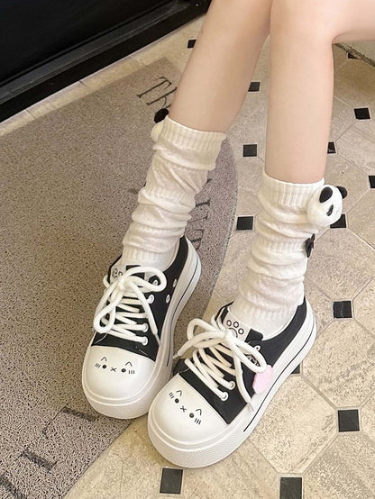 Closure Paw Lace-up Sweet Canvas Lolita Platform Sneakers-Cat Prints Black