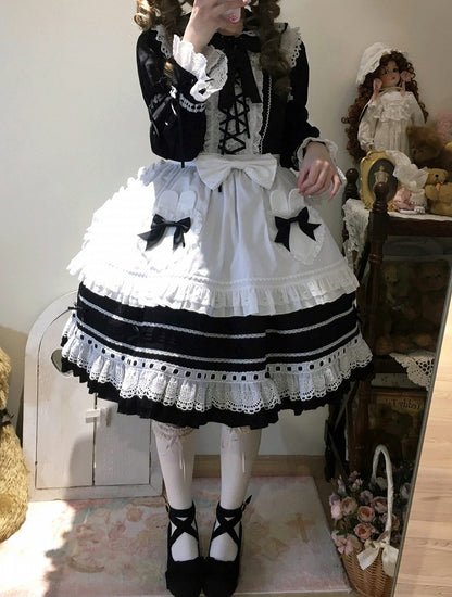 Black Lace-Up Lolita Jumper Skirt with Ruffled Hem