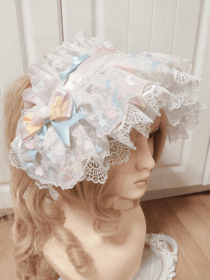 Embroidery Sweet Macaron Star-Moon Pastel Lolita Lace Rainbow Hairband