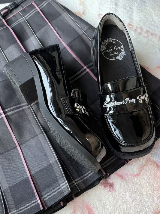 with Bow 4.5cm Style Black Shoes Heel Preppy JK Details