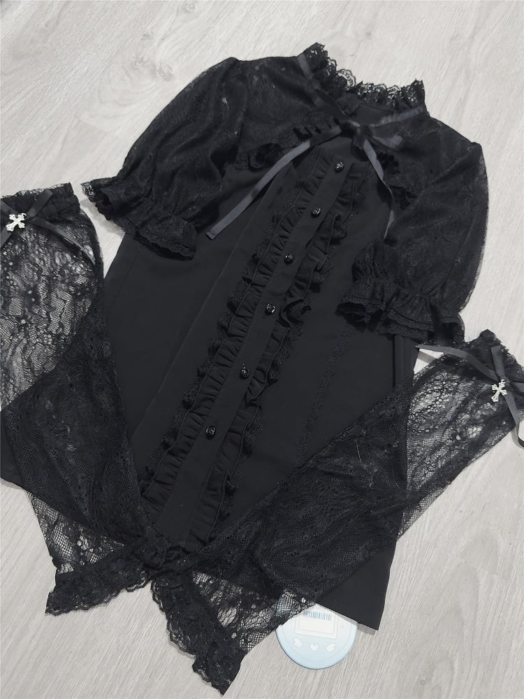 Jirai Kei Black Lace Cape Short Sleeve Blouse/ Sleeves Only