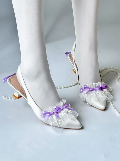 Sweet 3cm Low Heel Pointed Toe Shoes with Lace - A Sky Rabbit