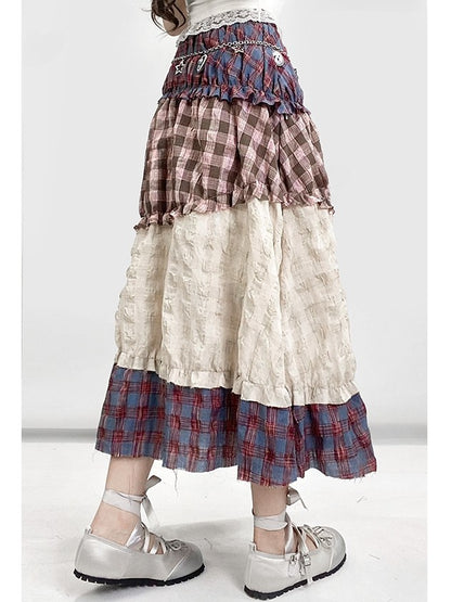 Trim Skirt Pattern Tiered Ruffles Pink Bittersweet Plaid