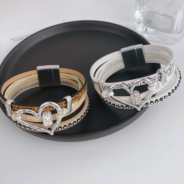 Weiß/Braunes Ödland Punk Herz Strass Armband