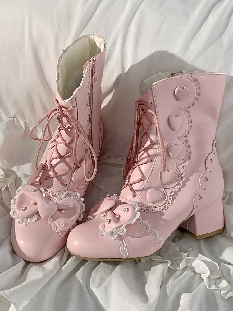 Ankle Bow - at Lolita in Top Boots PU Elegant Pink