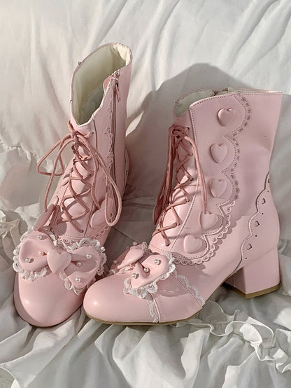 Ankle Bow - at Lolita in Top Boots PU Elegant Pink