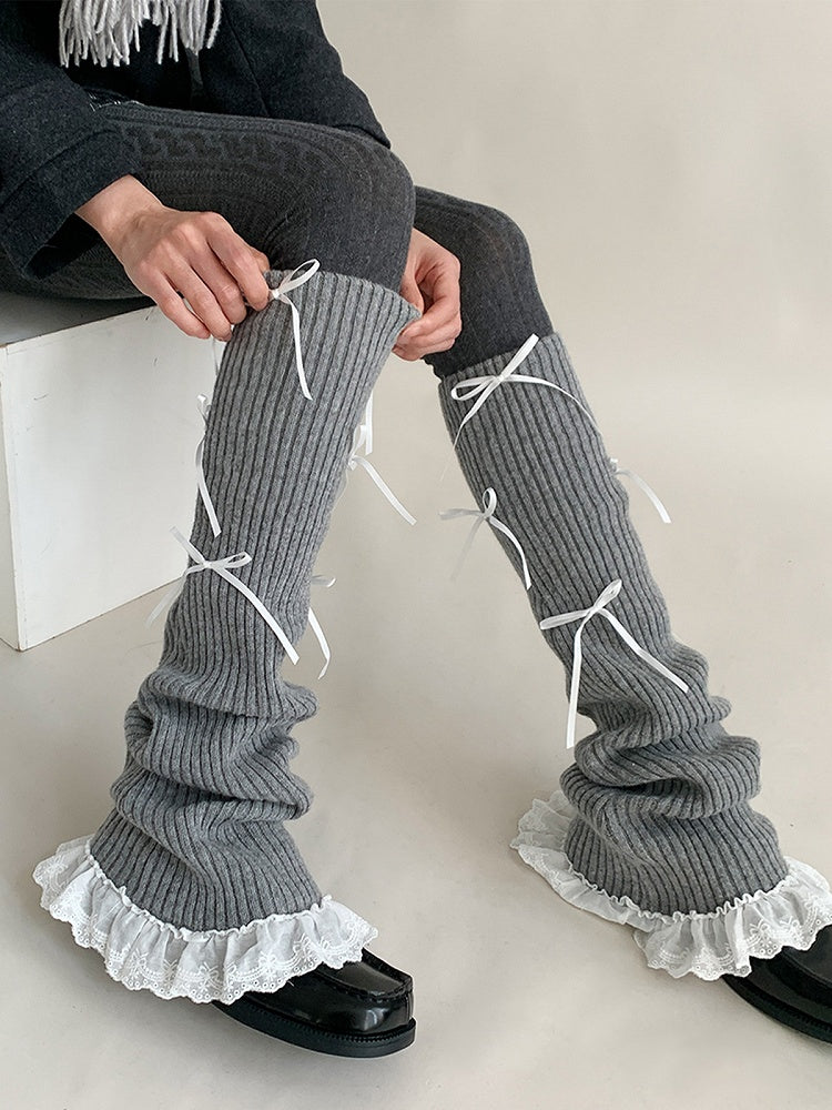 Colors) Ribbed Leg Lace Bow (4 Knit Warmers Trim