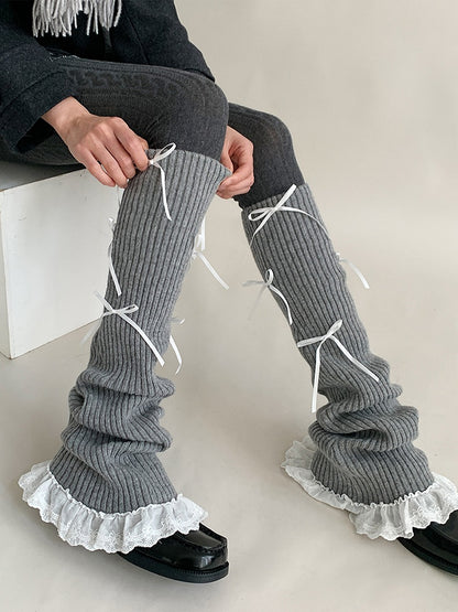 Colors) Ribbed Leg Lace Bow (4 Knit Warmers Trim