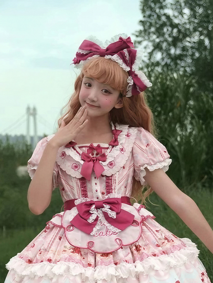 Pink Blue Lace Trimmed Bow Sweet Lolita KC - Strawberry Fantasy