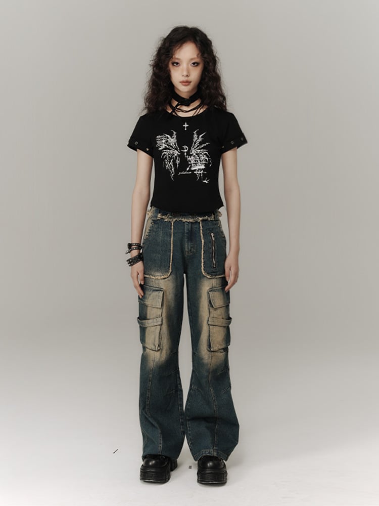 ブラックウィングスプリントコットンクロップドTシャツ